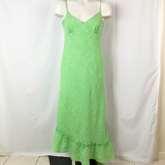 Banana Republic Green Linen asymmetrical summer Dress size 4 - Picture 1 of 14